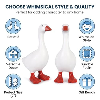 Mini Desk Goose Statue Set - Red 7 Inch Office Decor - 2 Pack