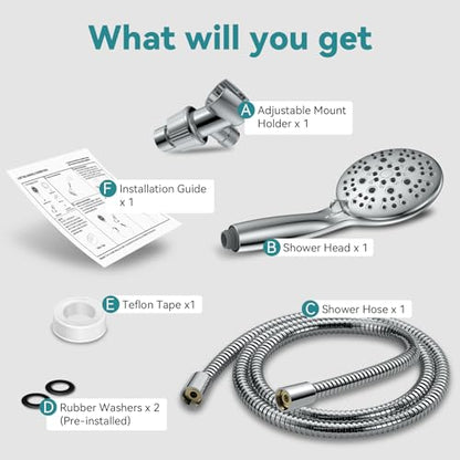 JDO High Pressure Handheld Shower Head - Silver, 6 Spray Modes