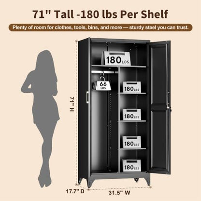71" Tall Metal Armoire Wardrobe Closet with Shelves and Doors