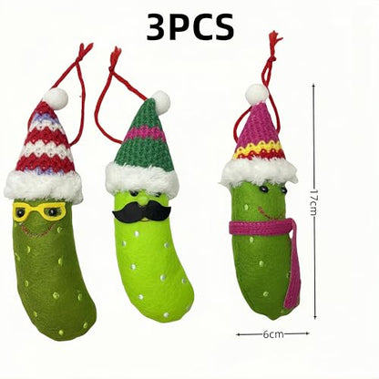 Christmas Plush Cucumber Tree Ornaments Set - 3 Cute Hanging Decorations