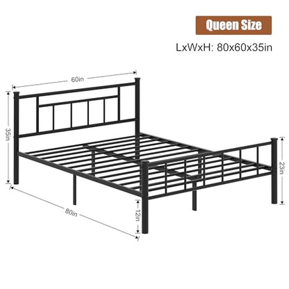 Shintenchi Queen Size Bed Frame with Headboard and Footboard, Queen Metal Bed Frame Mattress Foundation with Under Bed Storage, Steel Slats, No Box Spring Needed, Noise Free