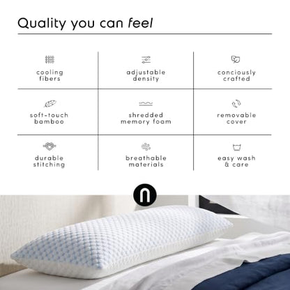 Nestl Cooling Memory Foam Pillow Queen 2-Pack - White / Blue, Adjustable Loft