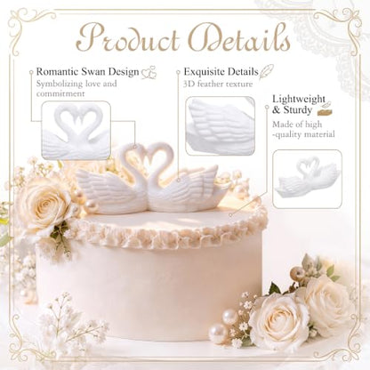 Wedding Swan Cake Topper Couple Decor White 4.3 x 1.8 Inches - Romantic Wedding Centerpiece