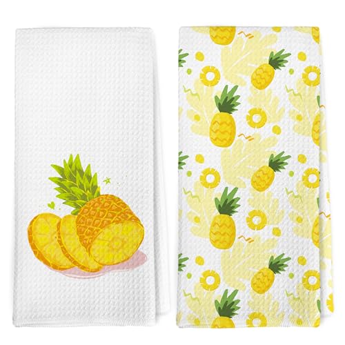 Pineapple Kitchen Towels Set of 2, Farmhouse Fruit Decor Dishcloths, 16x24 Inch