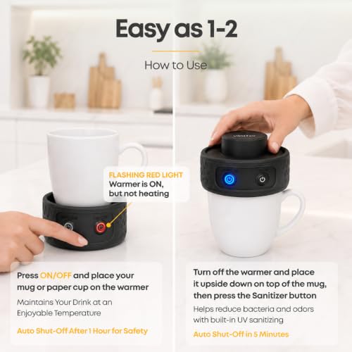 Desk Mug Warmer with UV Sanitizer for Coffee Tea Cups - Compact & Safe