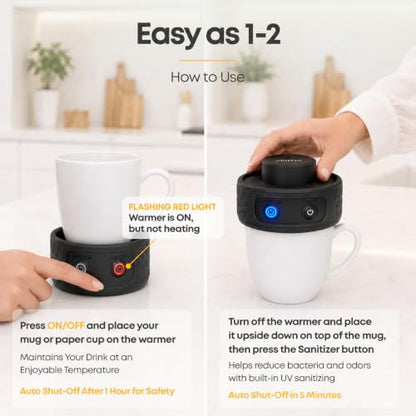 Desk Mug Warmer with UV Sanitizer for Coffee Tea Cups - Compact & Safe