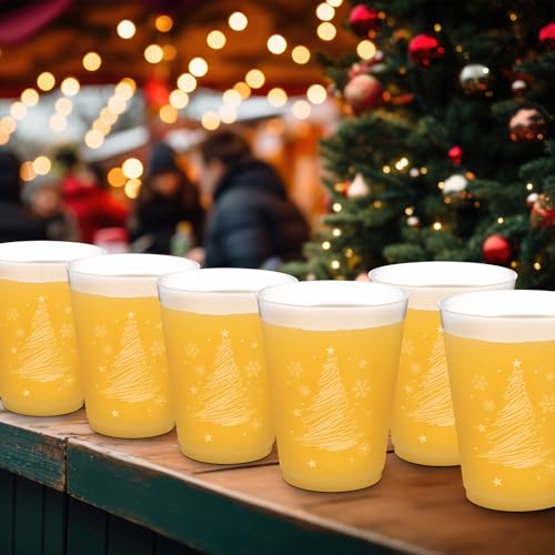 Christmas Gold Frosted Plastic Cups 16oz Set - Holiday Party Drinkware
