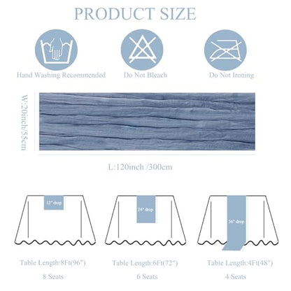 20 Pack Dusty Blue Cheesecloth Table Runner 10Ft - Elegant Gauze Linen for Wedding & Party Decor