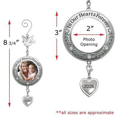 Memorial Christmas Photo Ornaments Set of 4 - Heartfelt Keepsakes for 2026 - Clear Gems & Floral Accents - Includes Gift Bags - 3" Diameter