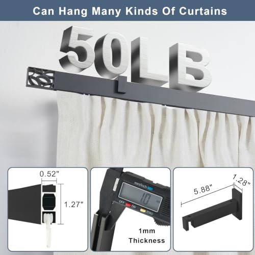 Matte Black Aluminum Heavy-Duty Curtain Track 144 Inch/12ft Custom Window Rod