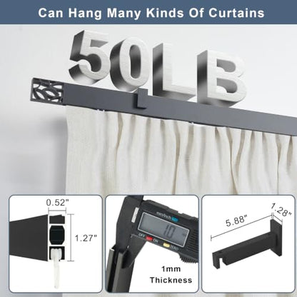 Matte Black Aluminum Heavy-Duty Curtain Track 144 Inch/12ft Custom Window Rod