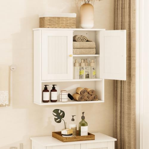 White Fluted Bathroom Storage Cabinet & Medicine Cabinet Set