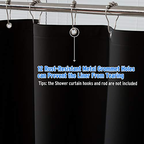 AmazerBath Plastic Shower Curtain, 72 x 84 Inches PEVA Shower Curtain with Heavy Duty Clear Stones and Grommet Holes, Waterproof Thick Bathroom Plastic Shower Curtains-Black