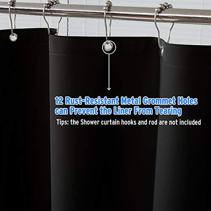 AmazerBath Plastic Shower Curtain, 72 x 84 Inches PEVA Shower Curtain with Heavy Duty Clear Stones and Grommet Holes, Waterproof Thick Bathroom Plastic Shower Curtains-Black