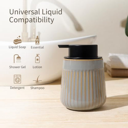 Ceramic Liquid Soap Dispenser with Striped Pump - Blue & Brown Variation