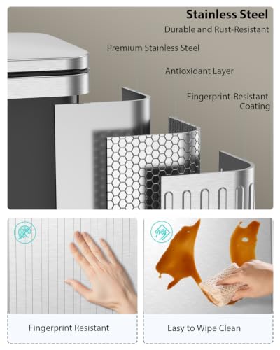 Silver 13-Gallon Kitchen Trash Can with Lid & 2 Pack 1.6-Gallon Bathroom Bins