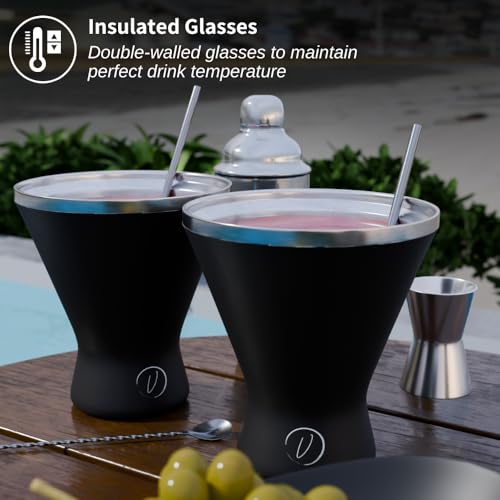10oz Stainless Steel Martini Glass Set of 2 - Black, Vacuum Insulated, Unbreakable Cocktail Glasses for Home & Bar