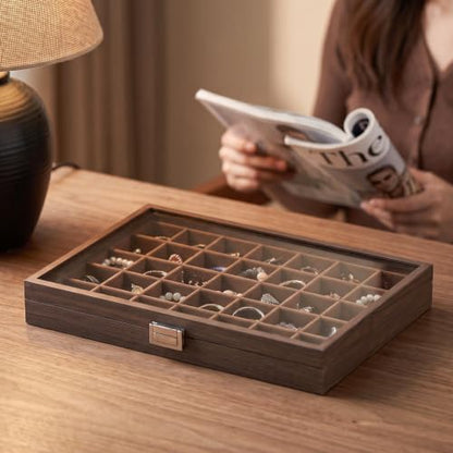 Coward Wooden Jewelry Organizer Box - 35 Grid Dark Finish