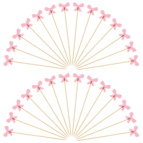 Pink Bow Cocktail Picks - 100PCS Food & Drink Garnish Skewers