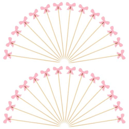 Pink Bow Cocktail Picks - 100PCS Food & Drink Garnish Skewers