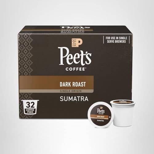 Peet's Coffee, Dark Roast Single Serve Coffee Pods, 100% Arabica Coffee - Single Origin Sumatra 32 Count (1 Box of 32 Pods)