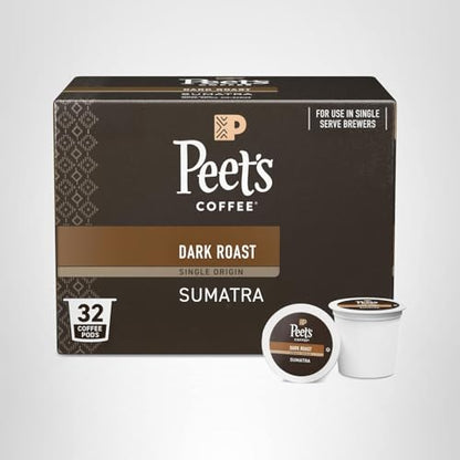 Peet's Coffee, Dark Roast Single Serve Coffee Pods, 100% Arabica Coffee - Single Origin Sumatra 32 Count (1 Box of 32 Pods)