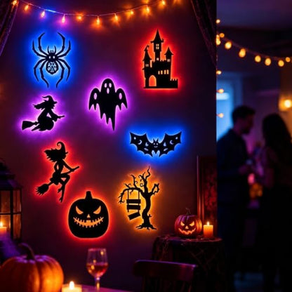 Halloween LED Silhouette Wall Decor Lights 32PCS Spooky Bat Ghost Pumpkin