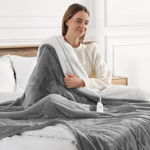Gray Electric Blanket Throw 50x60in Plush Heated Lap Blanket for Adults
