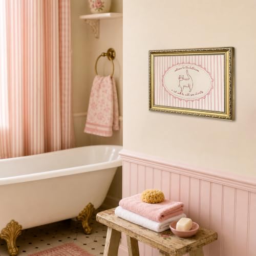 Bathroom Wall Art Sign - Welcome to the Bathroom Cat Decor Framed 16x12 D