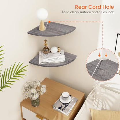 Grey Round Corner Wall Mount Floating Shelves Set of 2 - Rustic & Durable