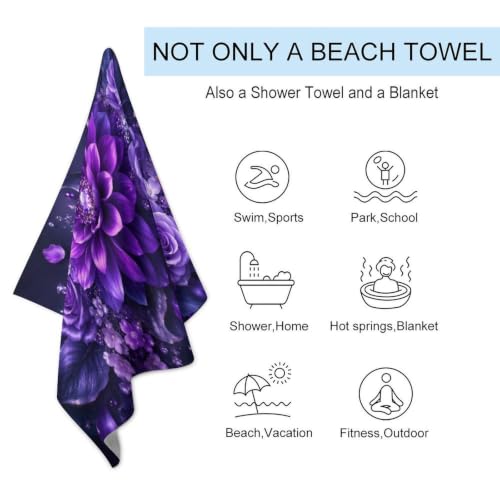 Jewel-Toned Floral Bouquet with Gems Oversized Beach Towel 51x31 - Soft Absorbent Travel & Pool Towel