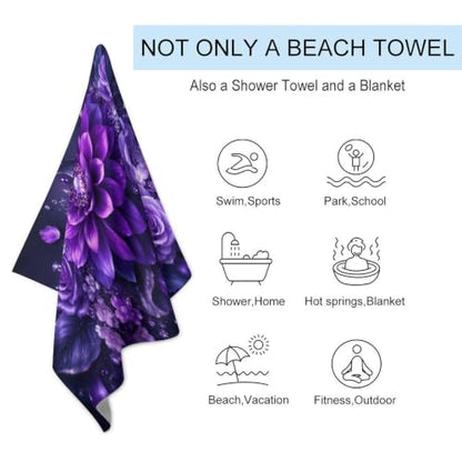 Jewel-Toned Floral Bouquet with Gems Oversized Beach Towel 51x31 - Soft Absorbent Travel & Pool Towel