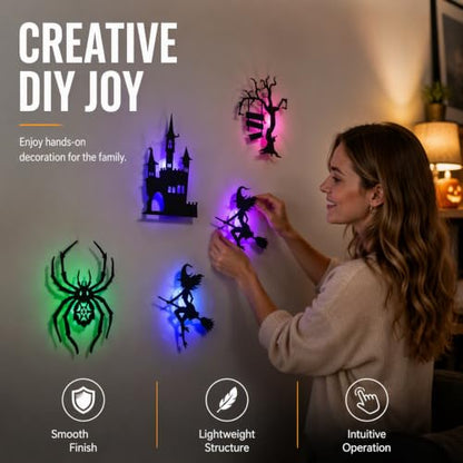 Halloween LED Wall Decor Lights 3D Bat Witch Stickers - Black Variation