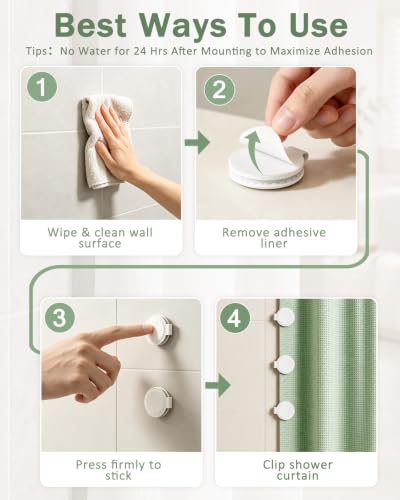 White Silicone Magnetic Shower Curtain Clips - 4 Pack