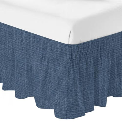 Dark Blue Queen Size Bed Skirt 16-Inch Drop Elastic Dust Ruffle Wrap Around