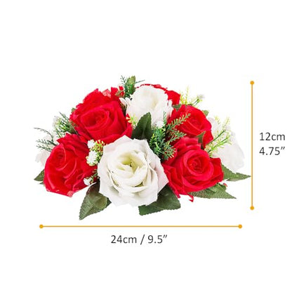 Artificial Rose Balls Set - Red & White for Centerpieces, 10 Pack