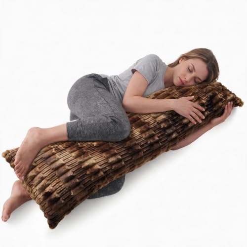 Brown Faux Fur Body Pillow 20x54 inch Plush Long Adjustable Support Pillow