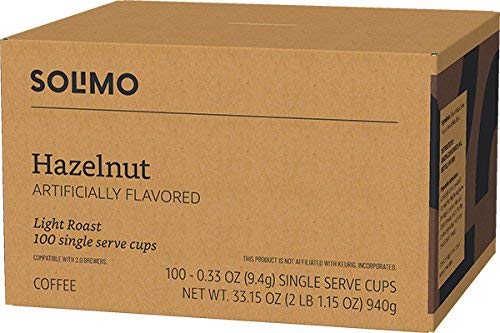 Solimo Hazelnut Flavored Light Roast Coffee Pods - Compatible with Keurig 2.0 | 100 Count