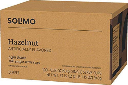 Solimo Hazelnut Flavored Light Roast Coffee Pods - Compatible with Keurig 2.0 | 100 Count