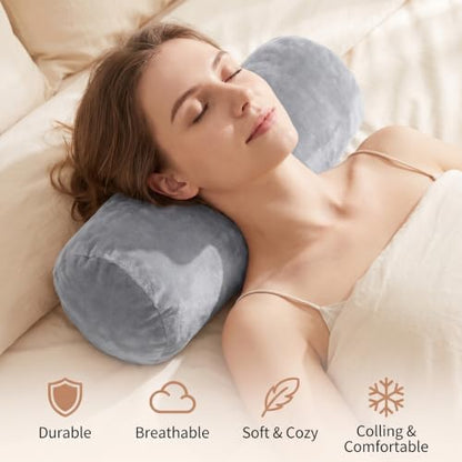 Velvet Pillow Cover for 16x6 Inch Cervical Roll Pillow - Gray