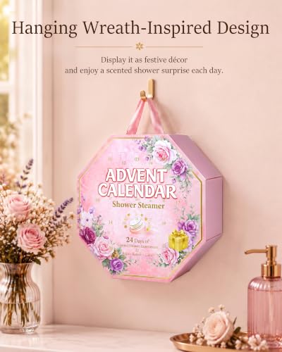 Pink Shower Steamers Advent Calendar 2026 for Relaxation - 24 Spa Gifts for Women
