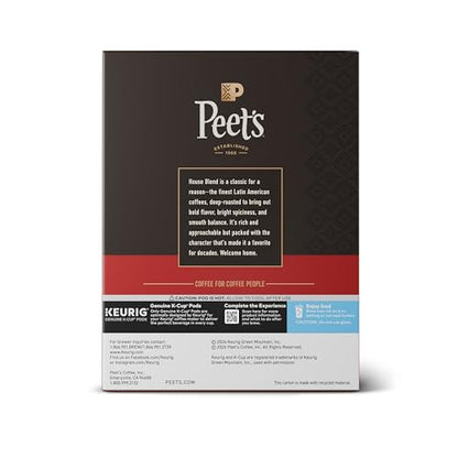 Peet's Coffee, Dark Roast Keurig K-Cup Pods, 100% Arabica Coffee - House Blend 88 Count (4 Boxes of 22 Pods)
