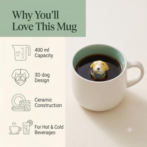 Dog 3D Animal Coffee Mug - Cute Ceramic Cup for Hot Cold Beverages 400ML