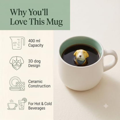 Dog 3D Animal Coffee Mug - Cute Ceramic Cup for Hot Cold Beverages 400ML