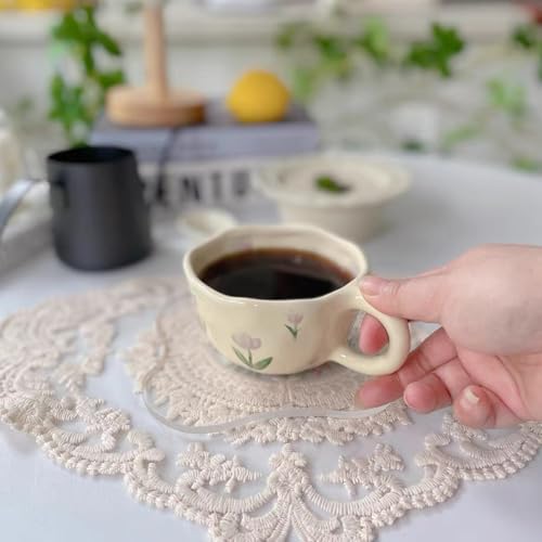 Purple Tulip Floral Ceramic Mug - Creative Aesthetic Coffee Cup for Gift & Home