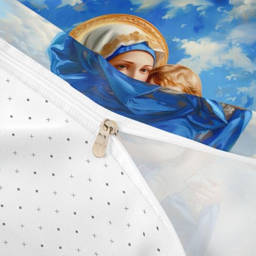 Blue Twin Duvet Cover Set with Zipper - Spiritual God with Child Bedding