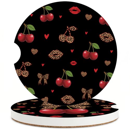 Cheetah Leopard Car Coasters for Cup Holders - Absorbent Ceramic Set - Variation: Cheetah251