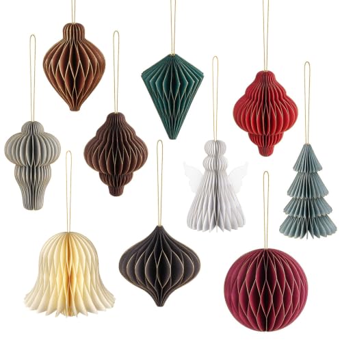Draupnir 10-Piece 3D Honeycomb Christmas Tree Ornaments Hanging Decorations