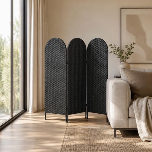 3 Panel Short Room Divider with Metal Frame - 3 Panels Black / 120 cm Tall