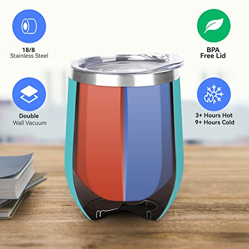12oz Stainless Steel Wine Tumblers Set with Lids - Light Blue, Personalized Insulated Travel Cups, Bulk Pack of 12